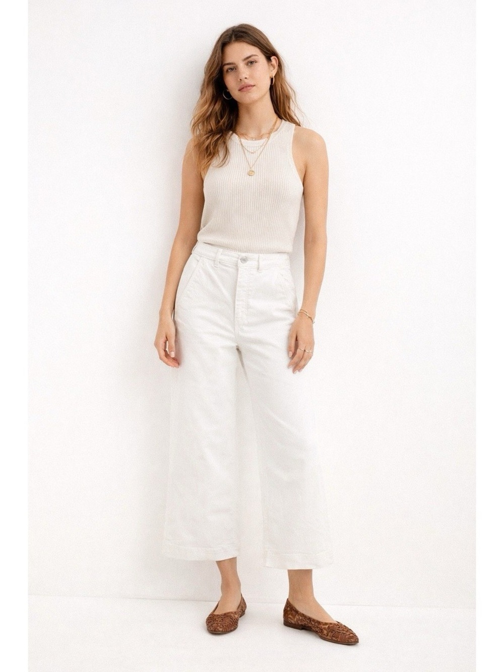 Everlane High-Rise Wide Leg Crop Jeans in White